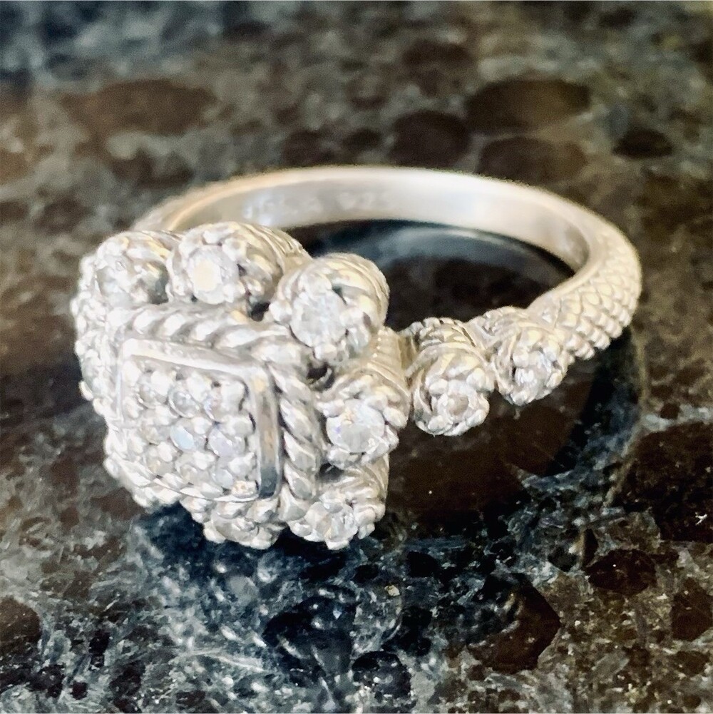 Judith Ripka Sterling Silver Cluster Cocktail Ring Round White Diamonique